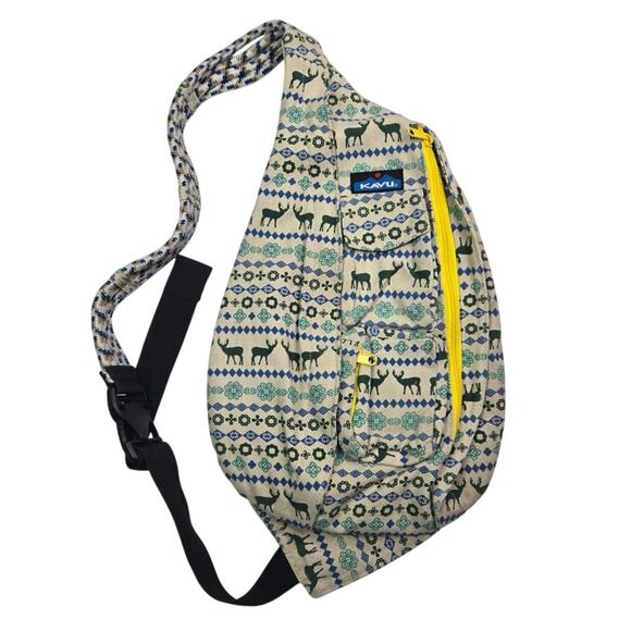 KAVU Rope Sling Crossbody Backpack Bag Wilderness Deer Scene, EUC - Picture 1 of 7
